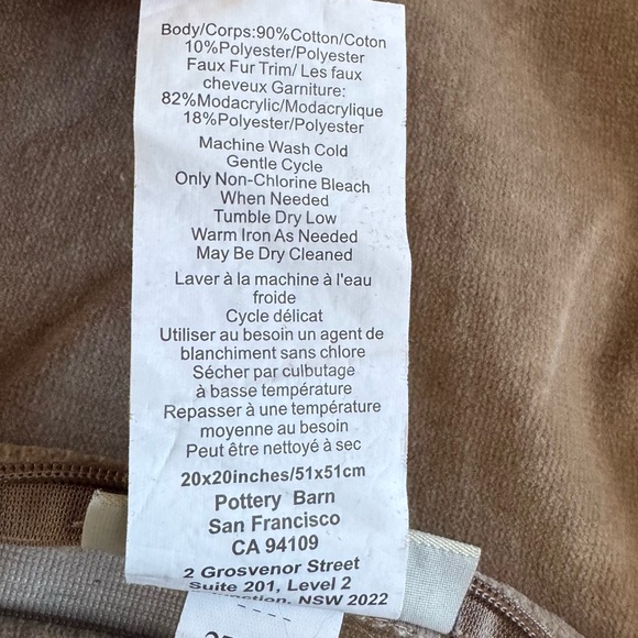 Pottery Barn Faux Fur Trim Throw Pillow Covers Taupe Brown 18x18 Set - Picture 10 of 10